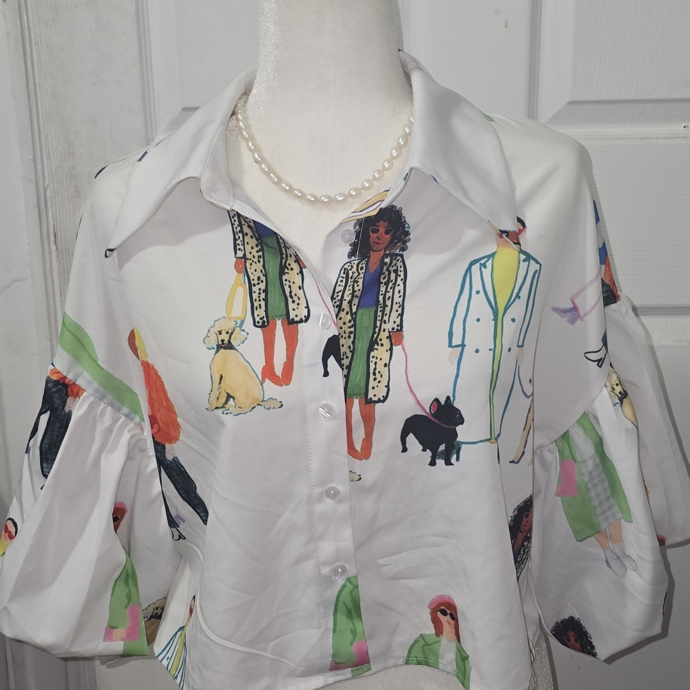 Colorful Graphic Button-Up Blouse